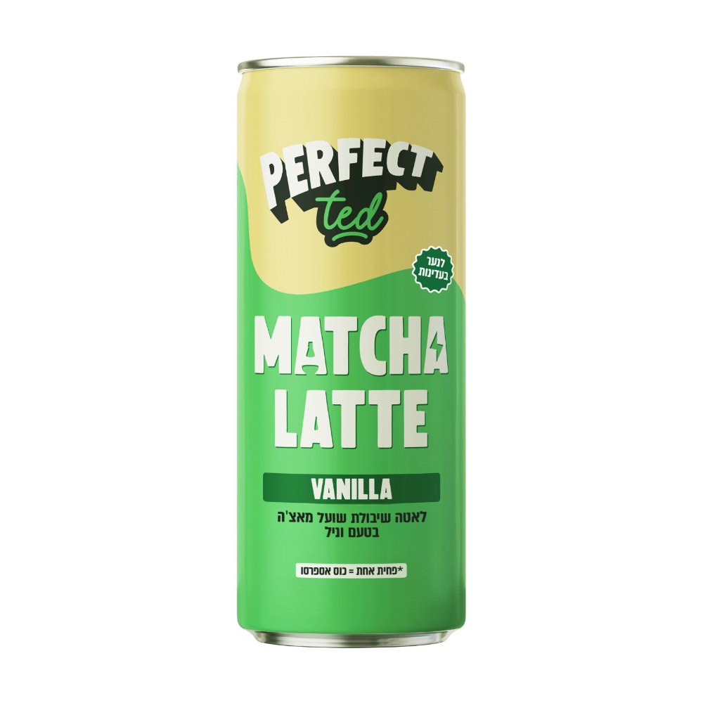 מאצ׳ה לאטה בפחית של PerfectTed בטעם וניל